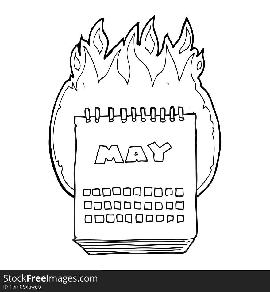 black and white cartoon calendar showing month of may