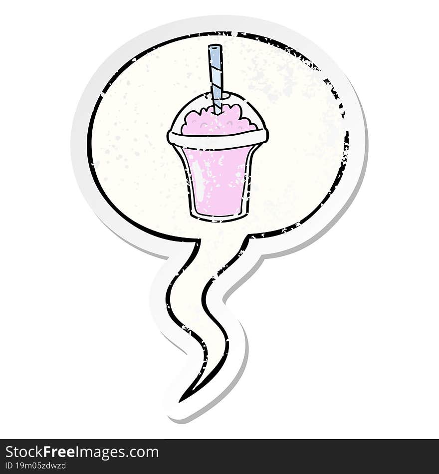 cartoon smoothie and speech bubble distressed sticker