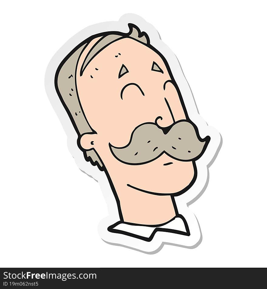 Sticker Of A Cartoon Ageing Man With Mustache