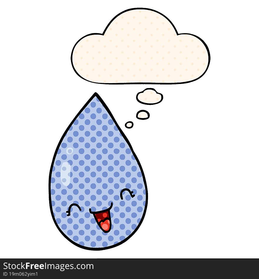 cartoon raindrop and thought bubble in comic book style