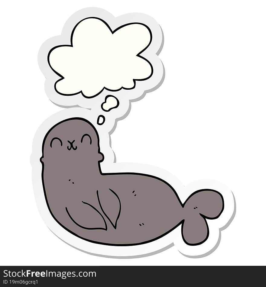 cartoon seal and thought bubble as a printed sticker