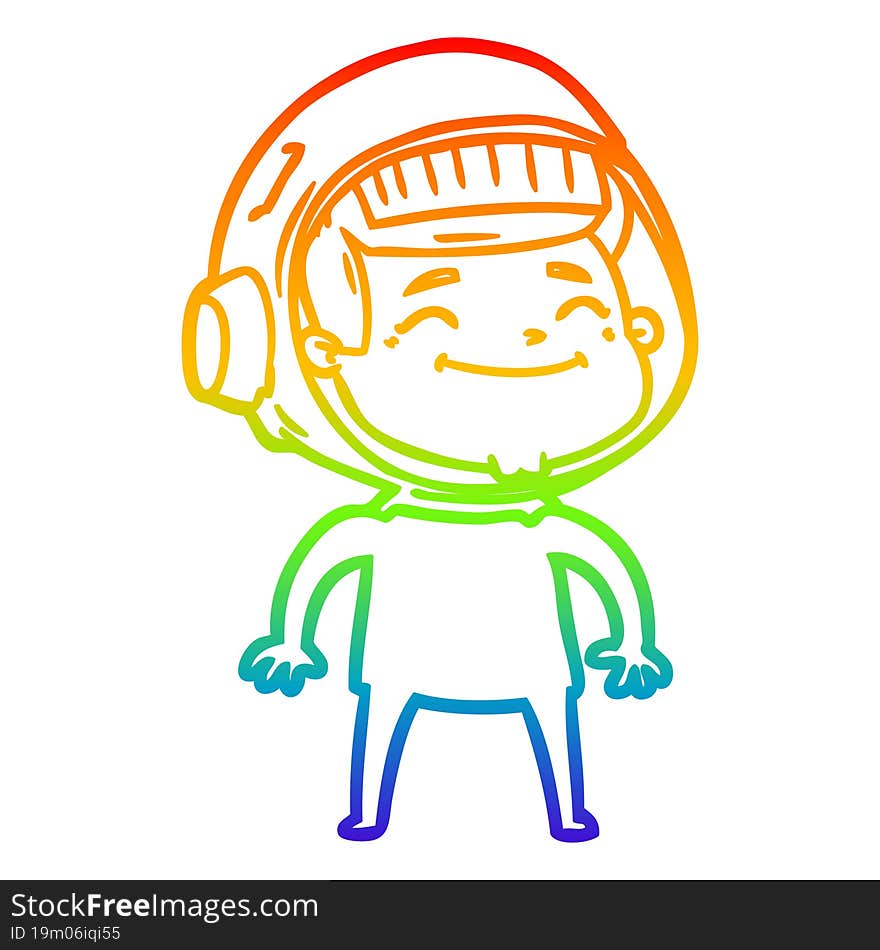 rainbow gradient line drawing of a happy cartoon astronaut