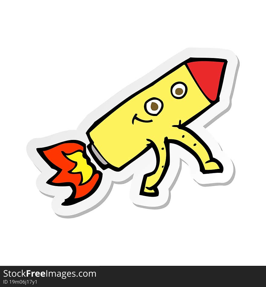 sticker of a cartoon happy rocket