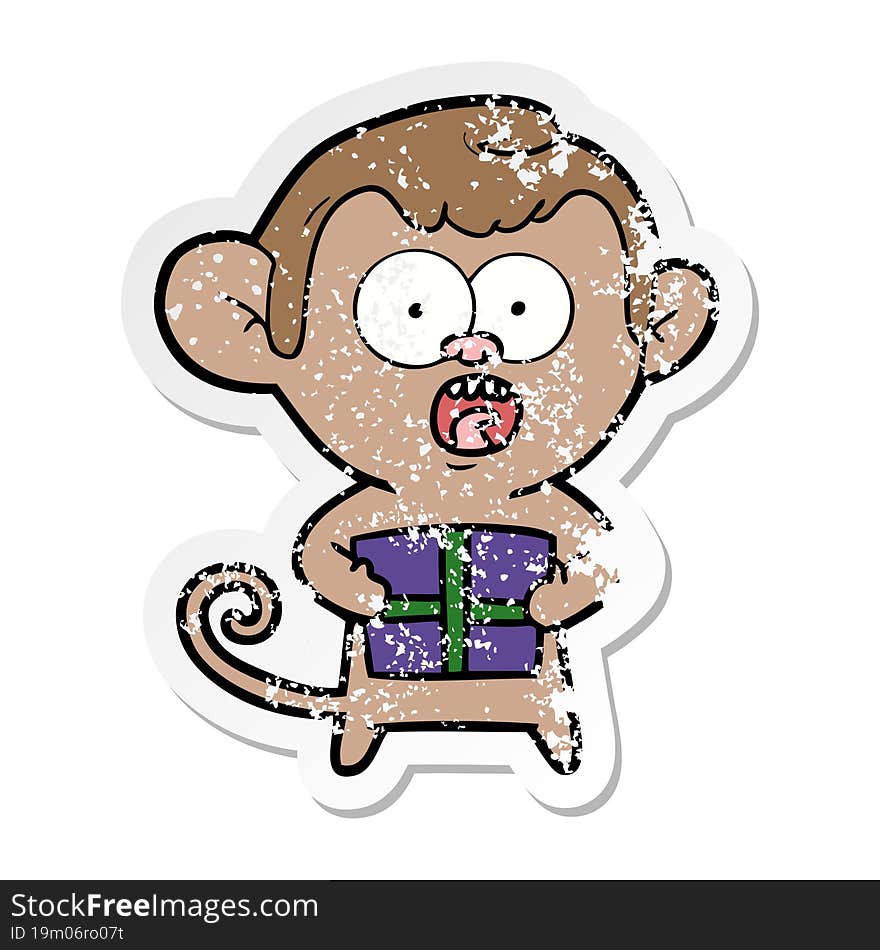 distressed sticker of a cartoon shocked monkey