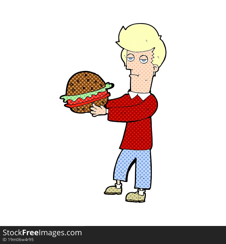 cartoon man eating burger