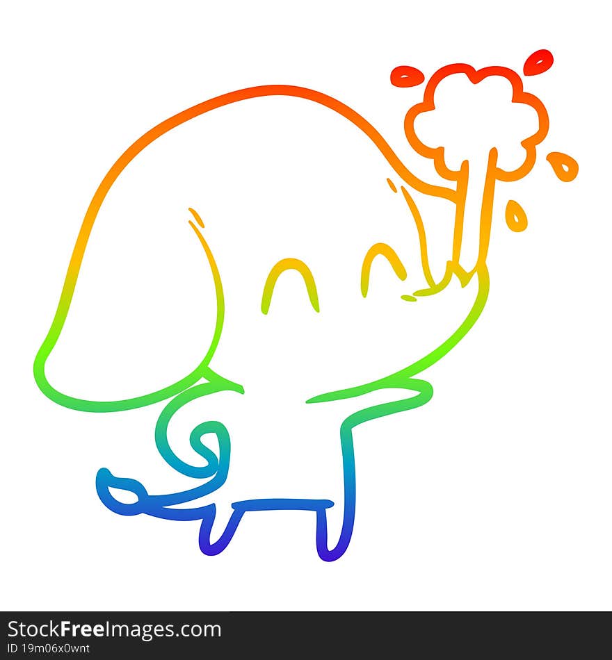 rainbow gradient line drawing cute cartoon elephant spouting water