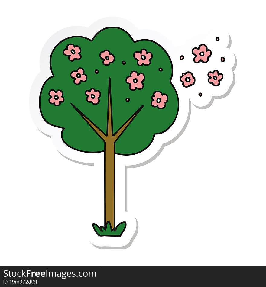 sticker of a quirky hand drawn cartoon tree