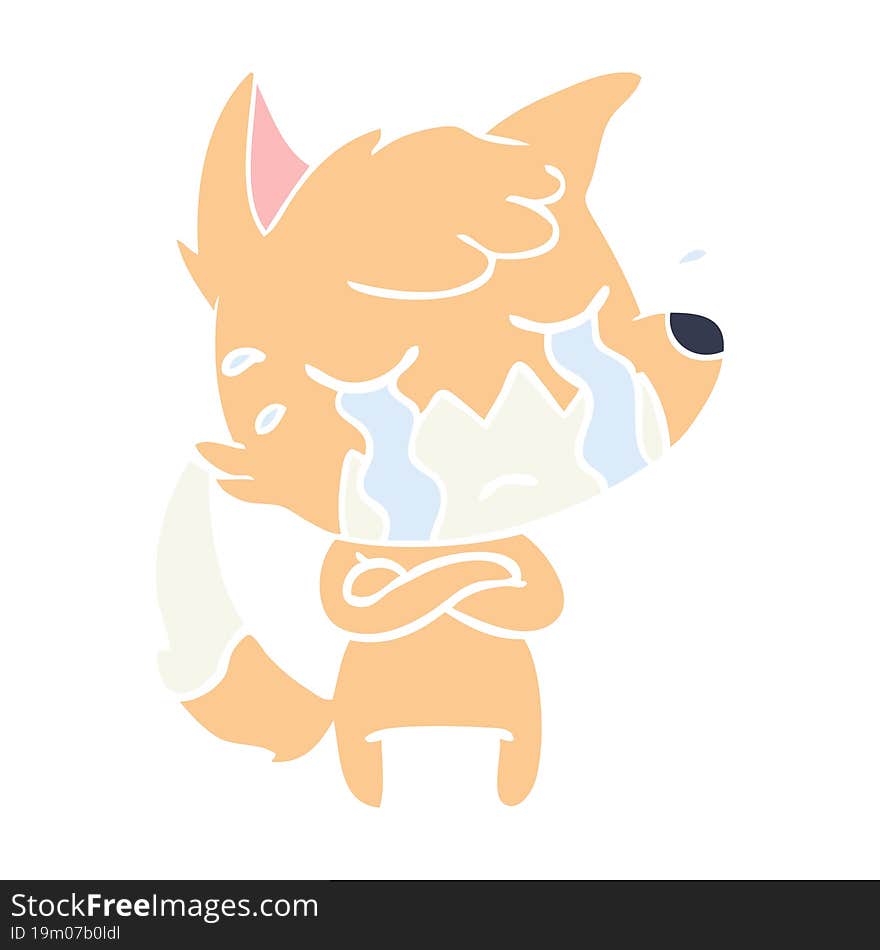 crying fox flat color style cartoon