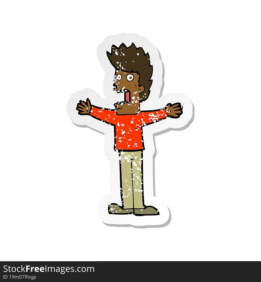 Retro Distressed Sticker Of A Cartoon Terrified Man