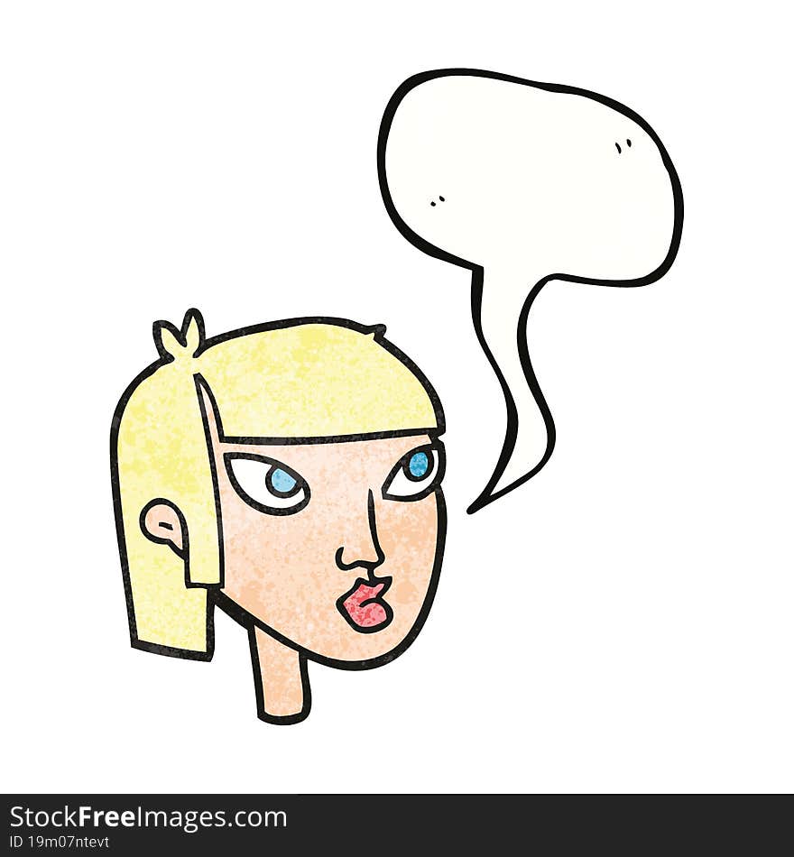 Speech Bubble Textured Cartoon Female Face