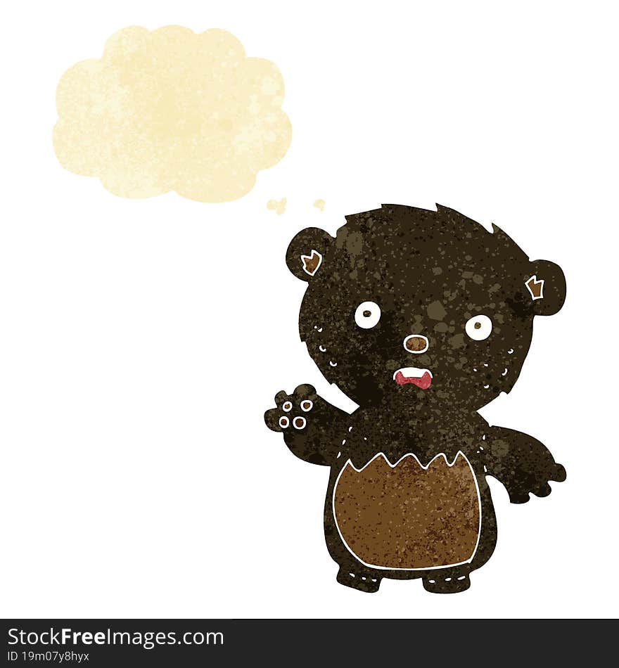 cartoon worried black bear with thought bubble