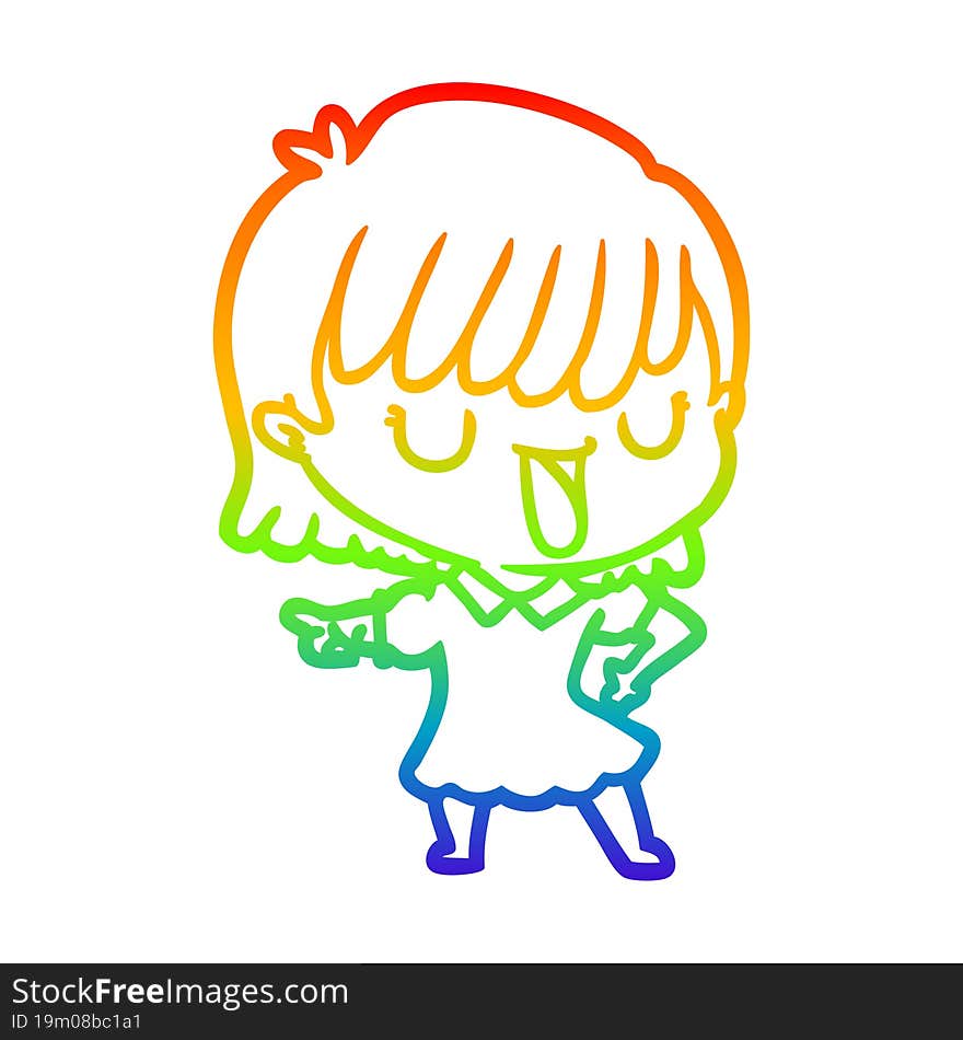 rainbow gradient line drawing of a cartoon woman