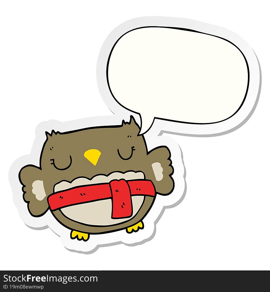 cartoon owl with speech bubble sticker. cartoon owl with speech bubble sticker