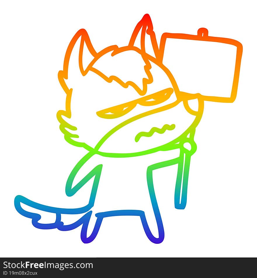 rainbow gradient line drawing cartoon annoyed wolf