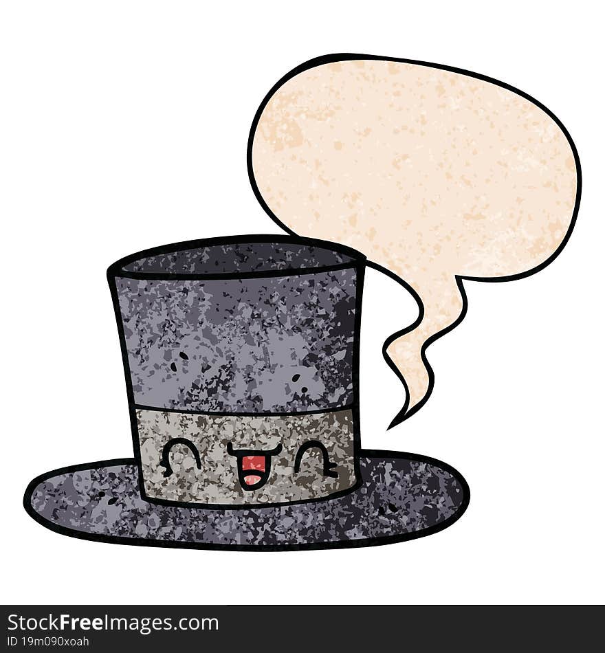 Cartoon Top Hat And Speech Bubble In Retro Texture Style