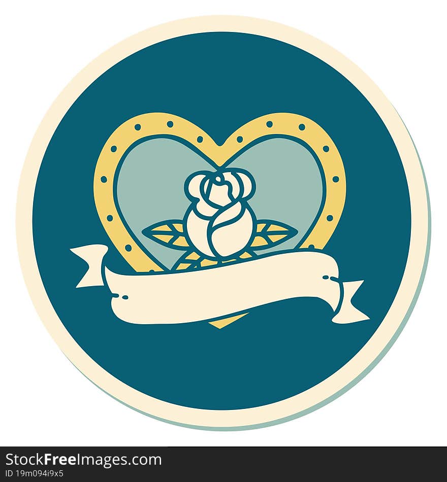 sticker of tattoo in traditional style of a heart rose and banner. sticker of tattoo in traditional style of a heart rose and banner