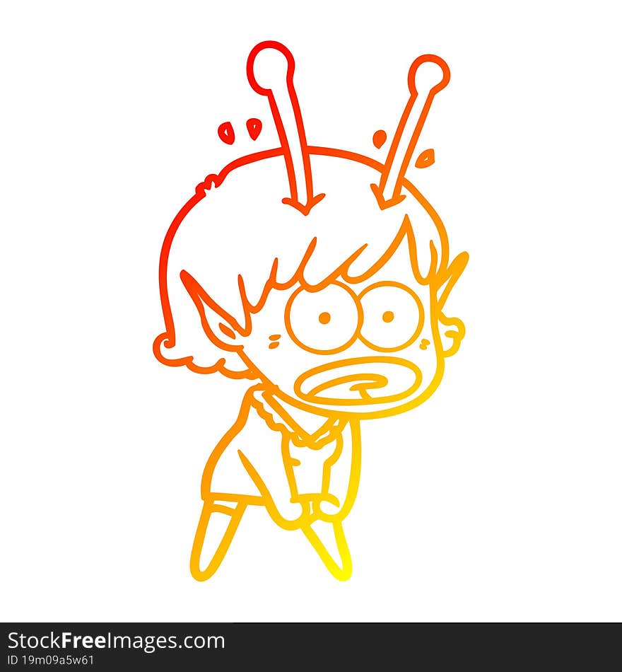 warm gradient line drawing cartoon shocked alien girl