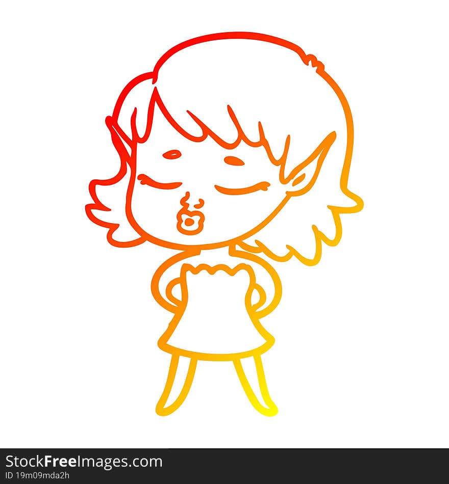 Warm Gradient Line Drawing Pretty Cartoon Elf Girl