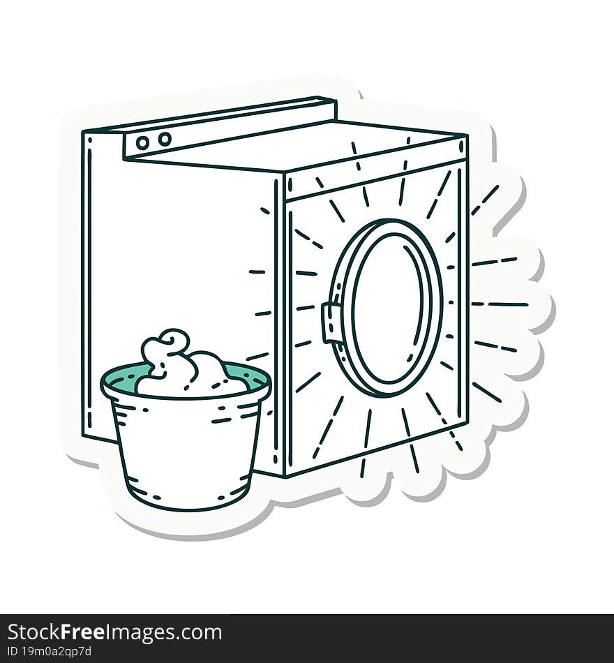 Sticker Of Tattoo Style Washing Machine