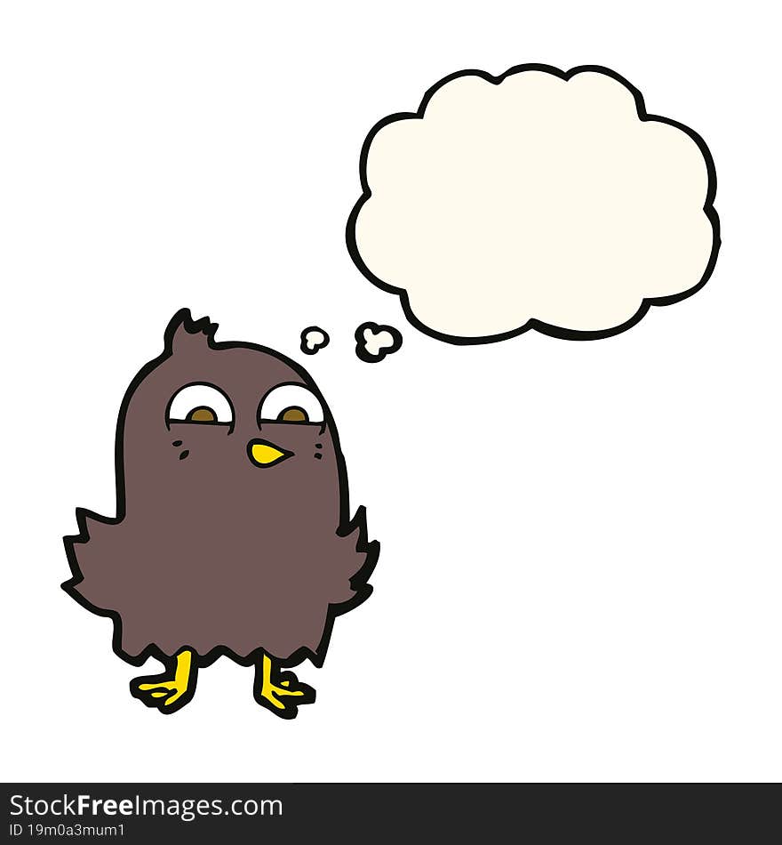 funny cartoon bird with thought bubble