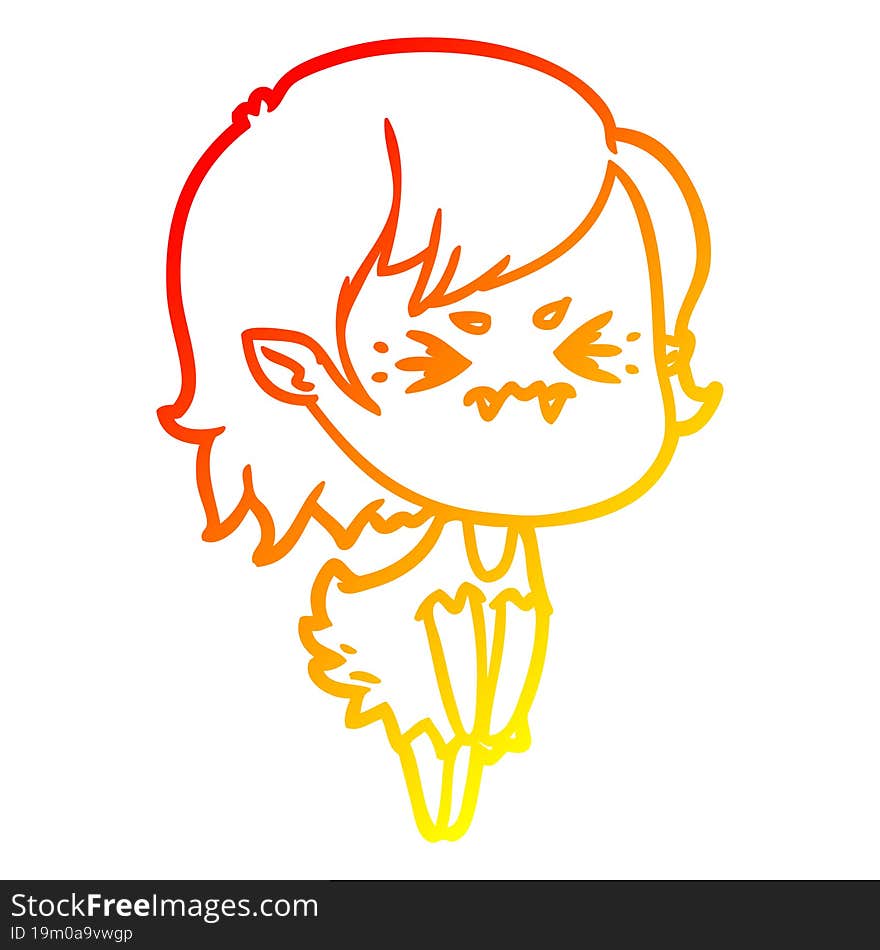 Warm Gradient Line Drawing Annoyed Cartoon Vampire Girl