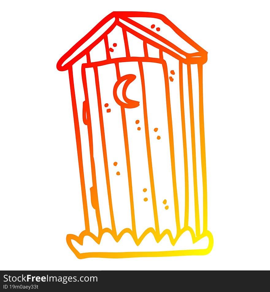 warm gradient line drawing of a cartoon old outdoor toilet