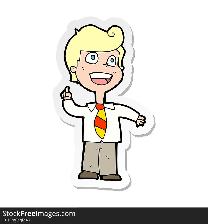 sticker of a cartoon school boy raising hand