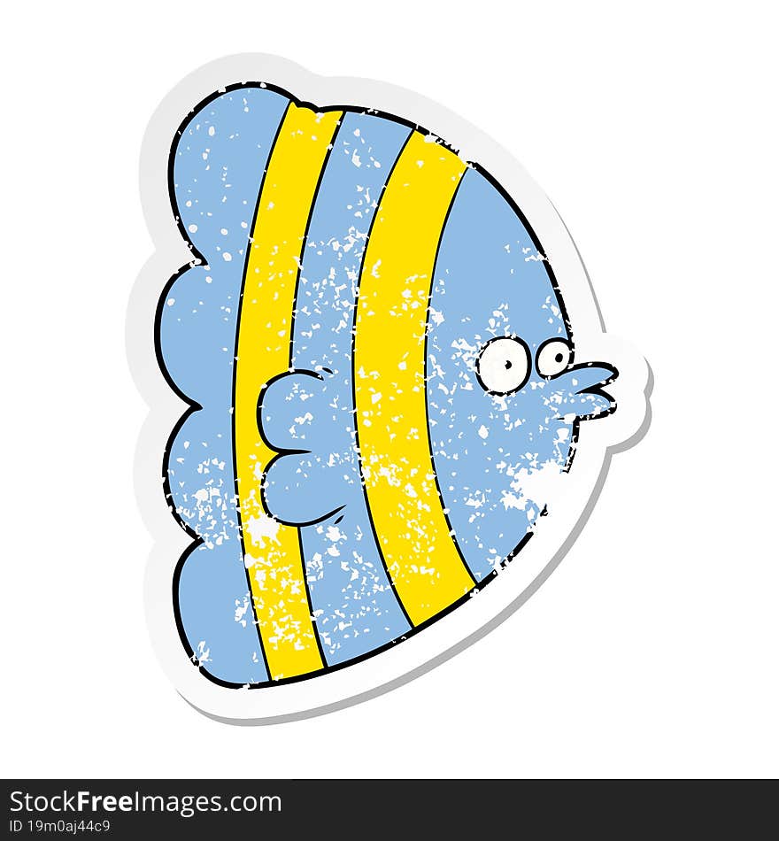 Distressed Sticker Of A Cartoon Exotic Fish