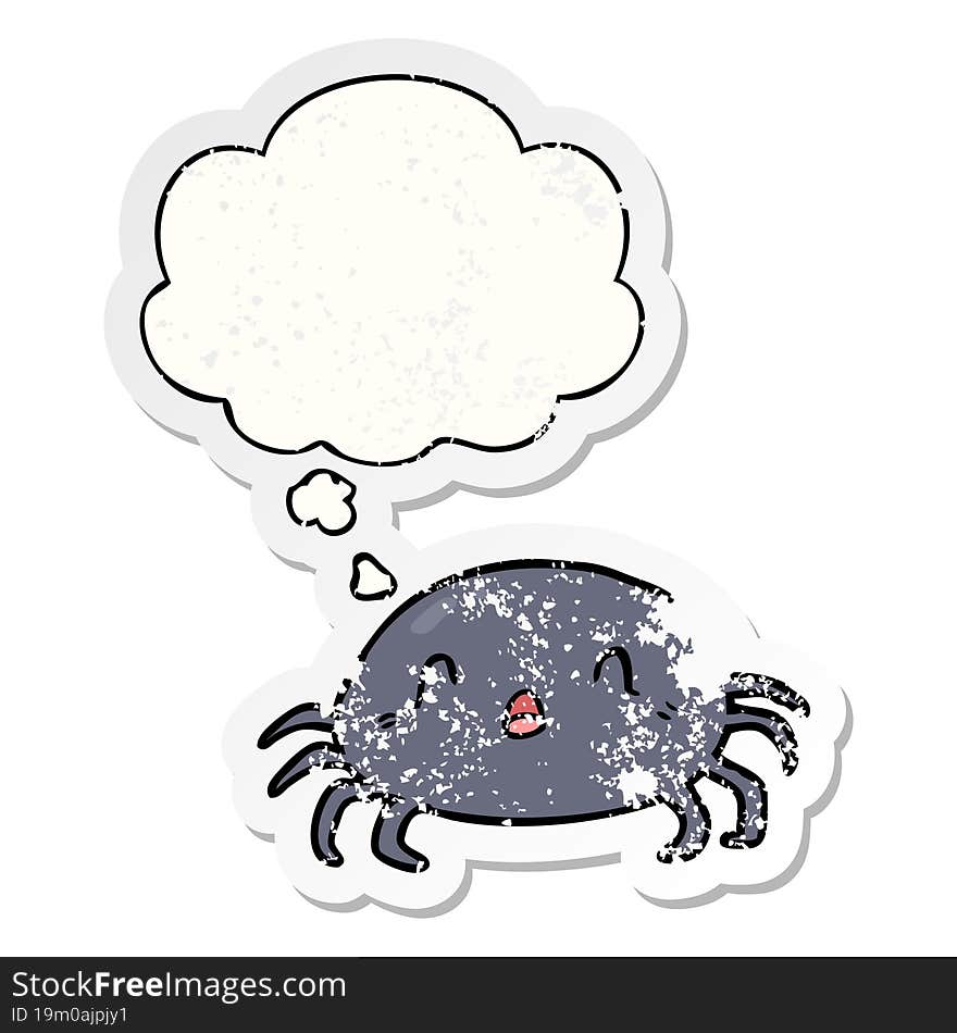 cartoon spider and thought bubble as a distressed worn sticker