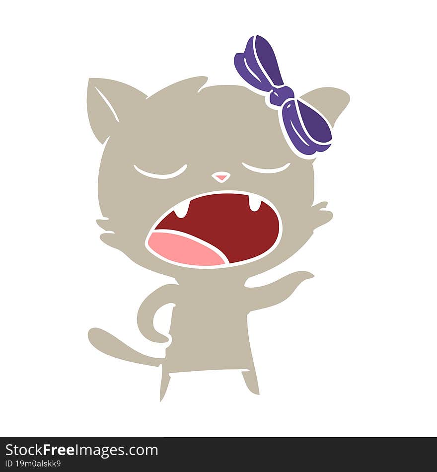 flat color style cartoon yawning cat