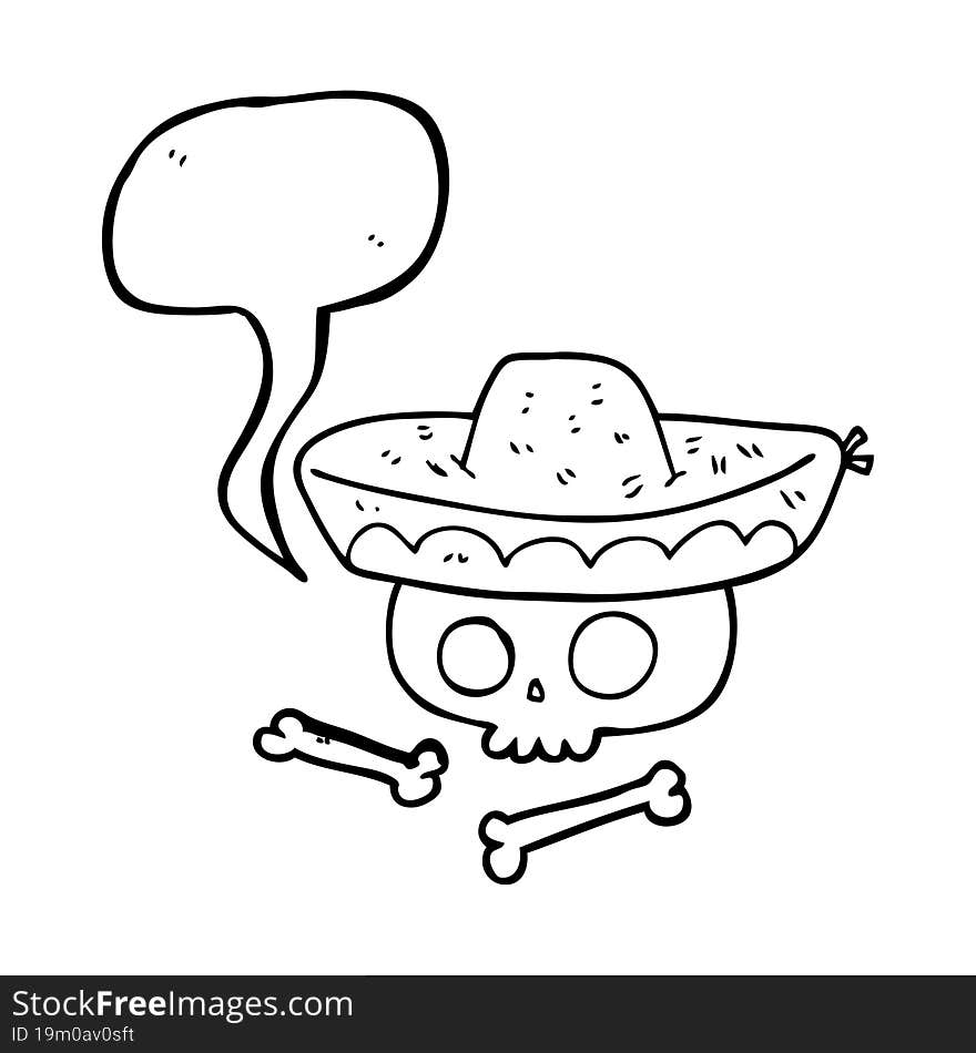 Speech Bubble Cartoon Skull In Mexican Hat