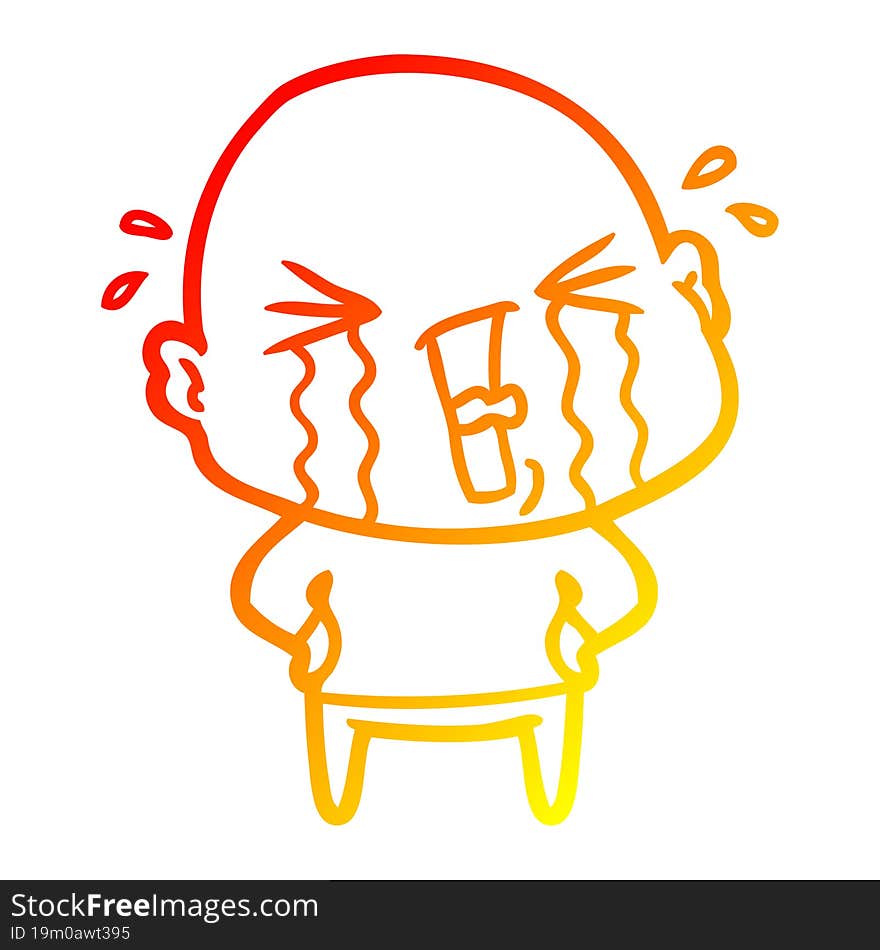 warm gradient line drawing cartoon crying bald man