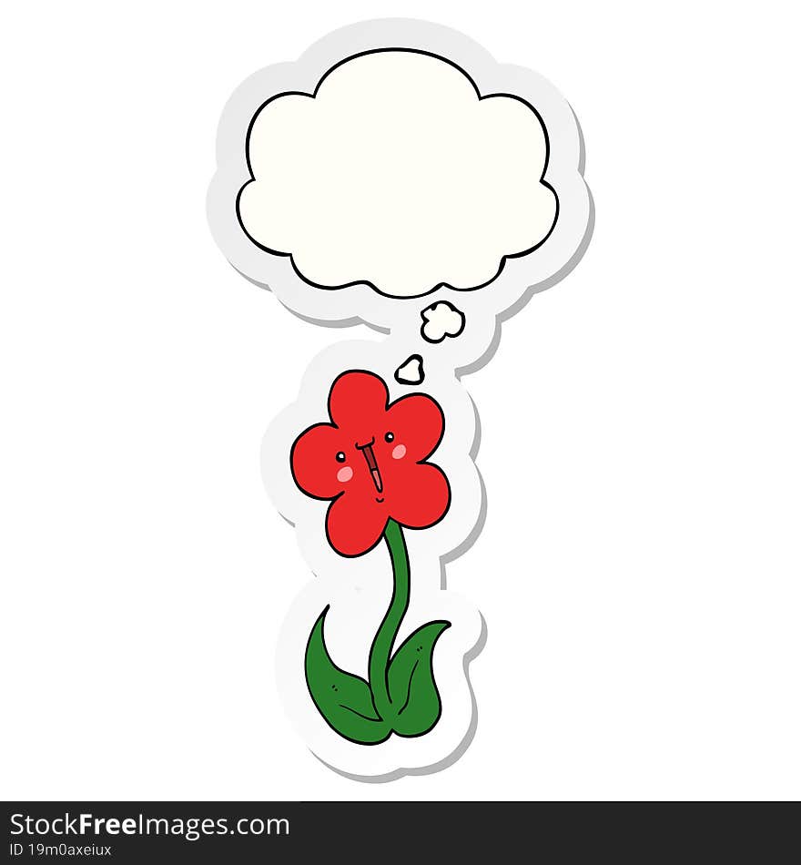 cartoon flower and thought bubble as a printed sticker