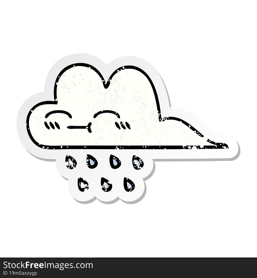 distressed sticker of a cute cartoon rain cloud