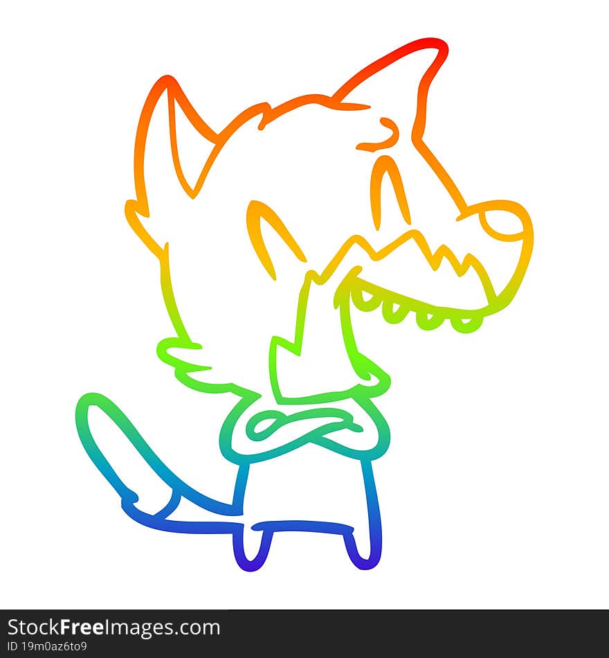 rainbow gradient line drawing of a laughing fox cartoon