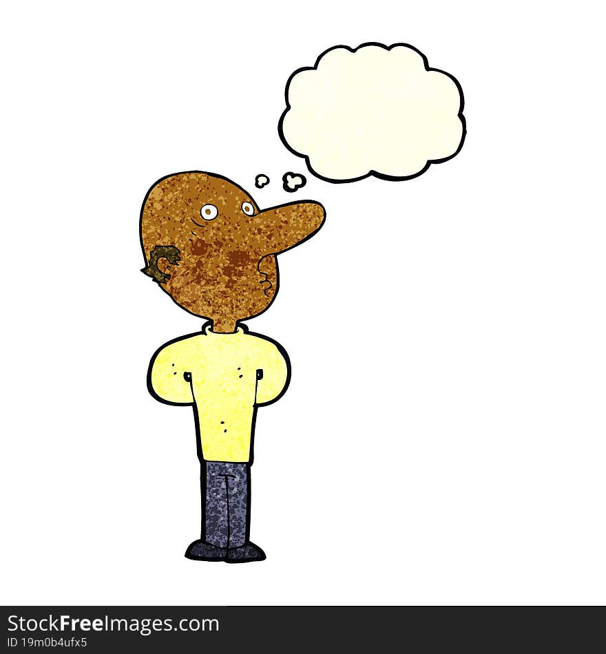 cartoon balding man with thought bubble