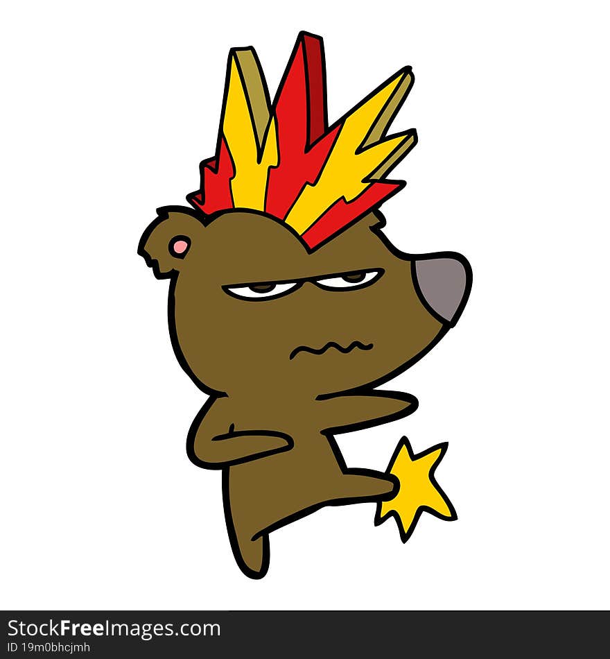 angry punk bear cartoon kicking. angry punk bear cartoon kicking