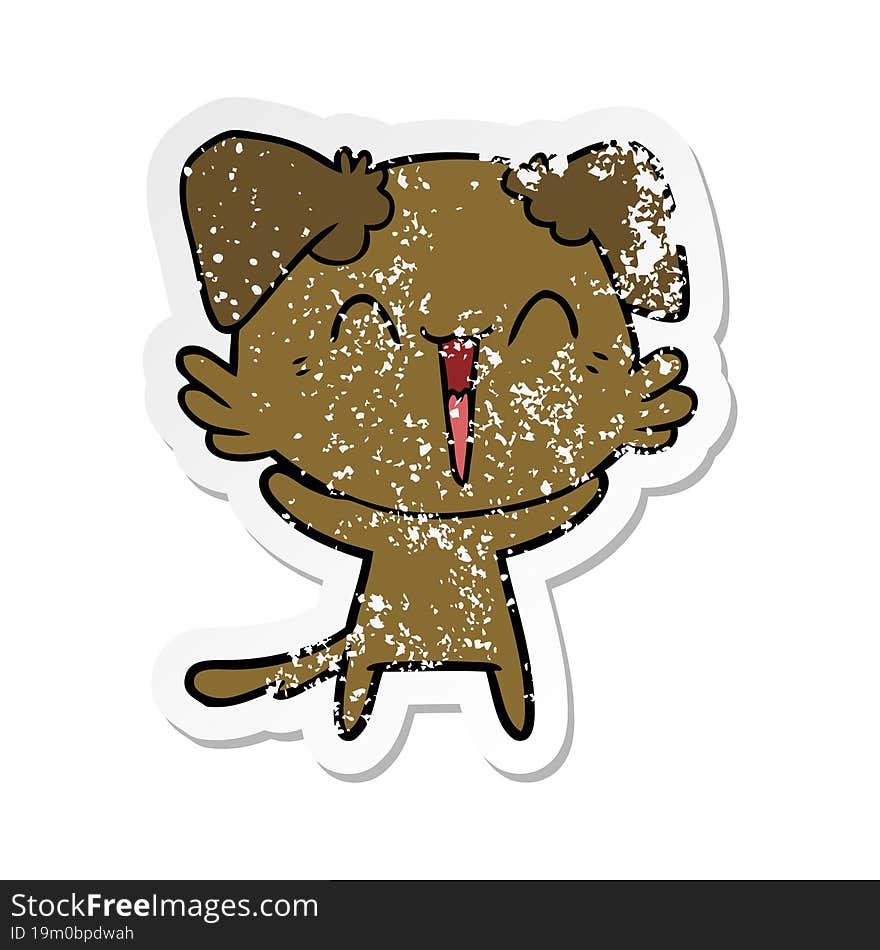 distressed sticker of a happy little dog cartoon