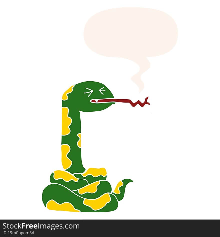 cartoon hissing snake and speech bubble in retro style