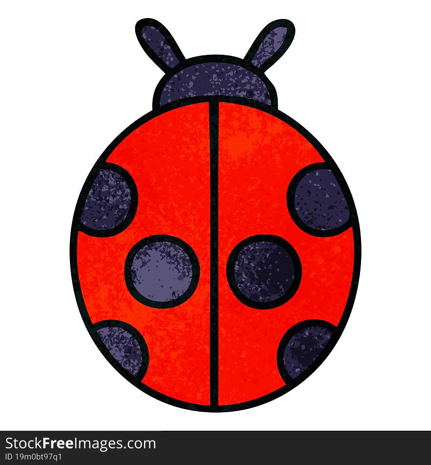 retro grunge texture cartoon of a lady bug