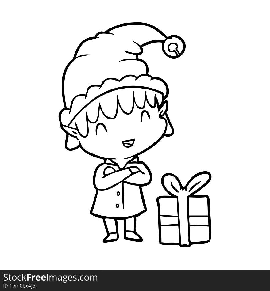 line drawing of a happy christmas elf. line drawing of a happy christmas elf