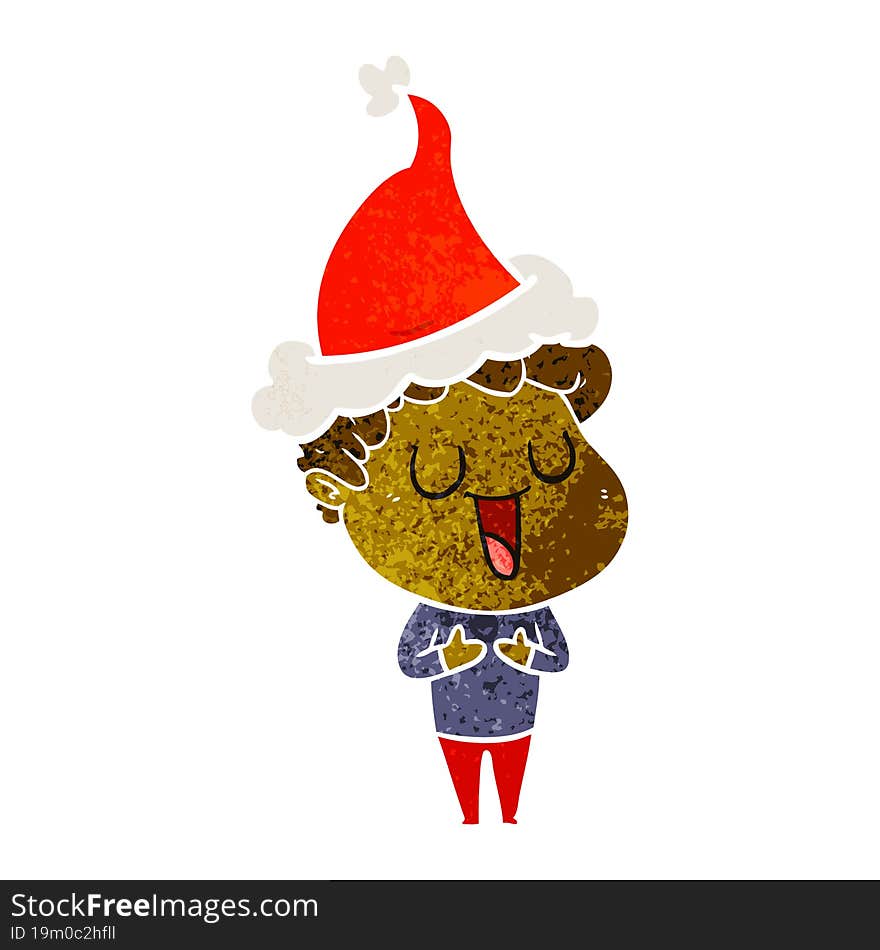 laughing retro cartoon of a man wearing santa hat