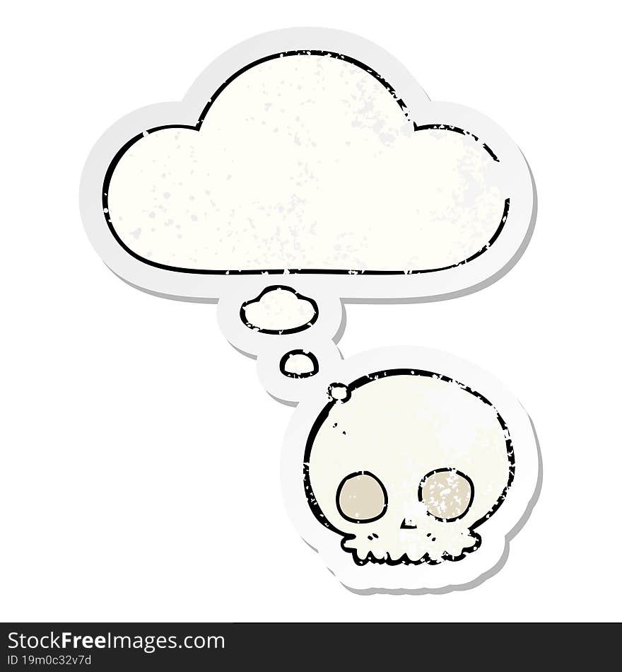 Cartoon Skull And Thought Bubble As A Distressed Worn Sticker