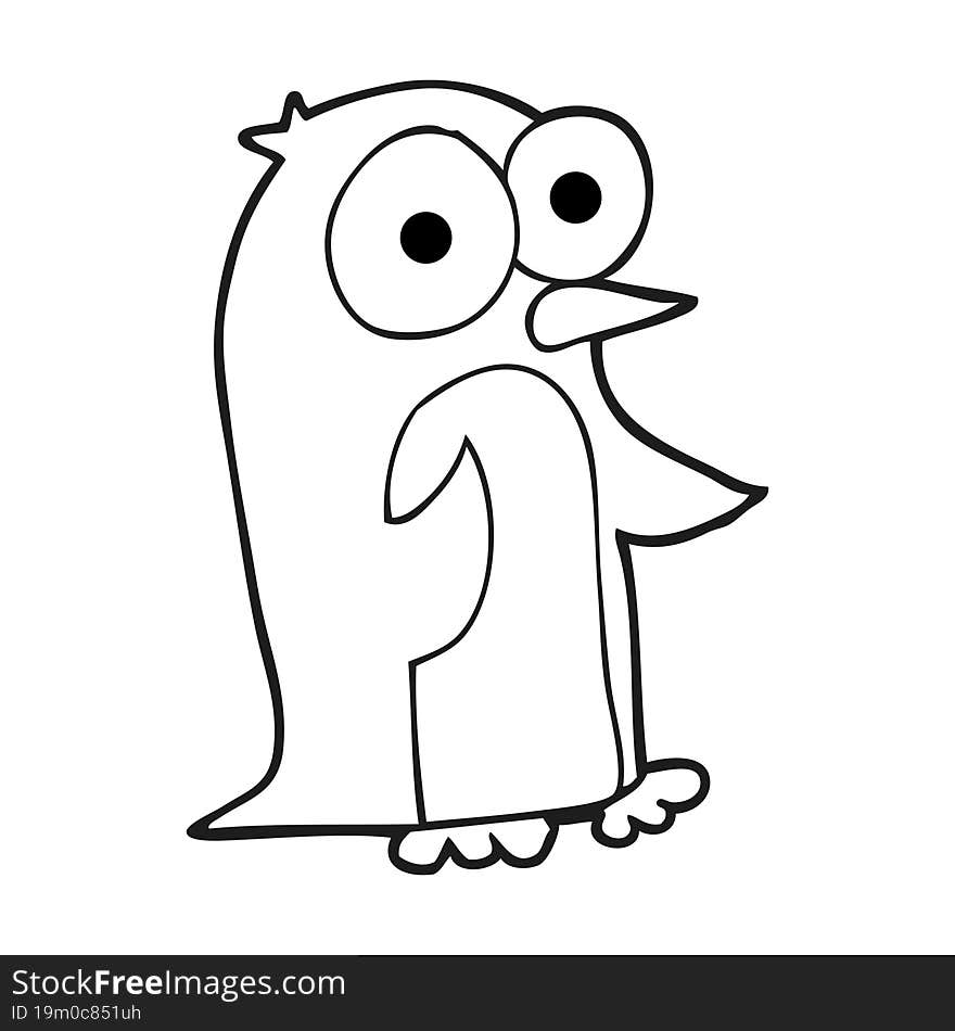 Black And White Cartoon Penguin With Big Eyes