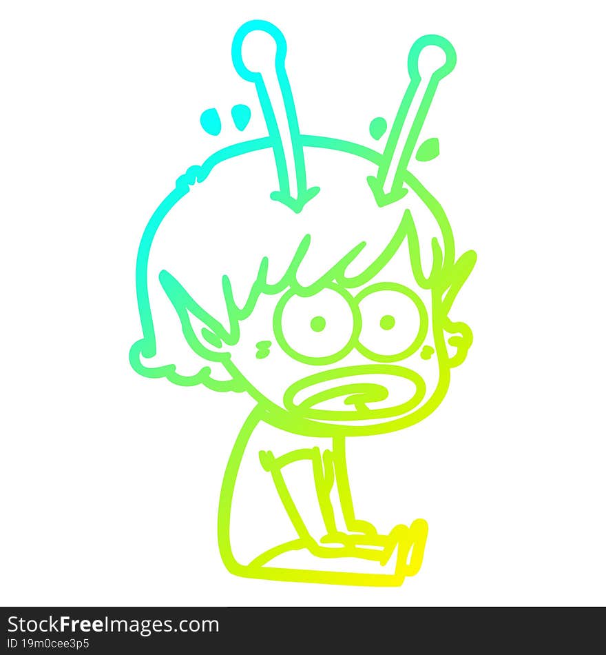 cold gradient line drawing cartoon shocked alien girl