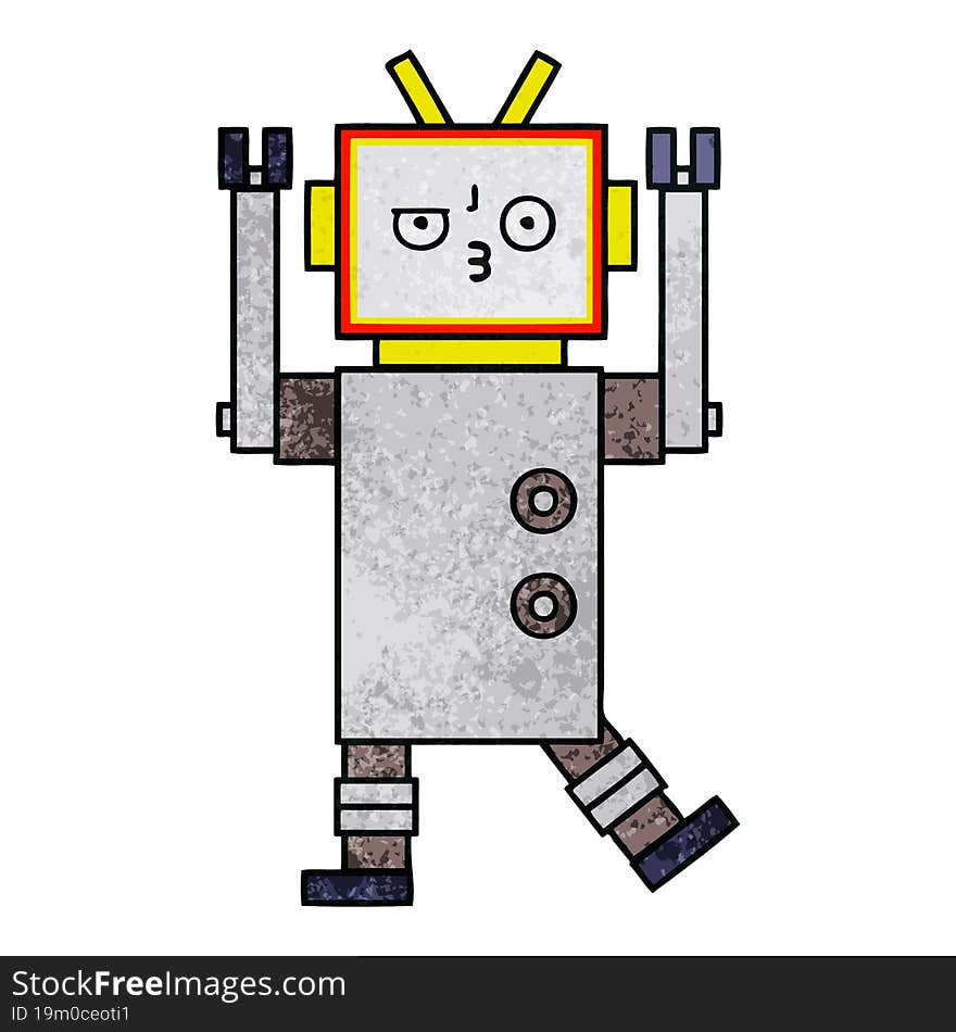 retro grunge texture cartoon of a robot