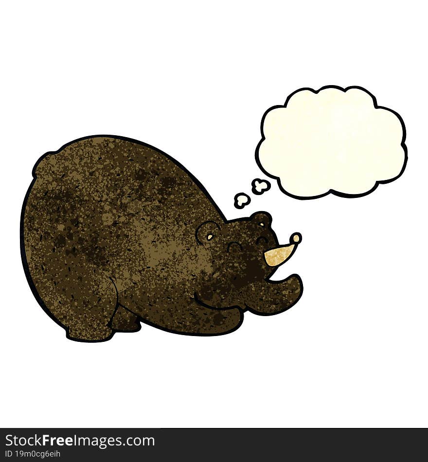 cartoon stretching black bear with thought bubble