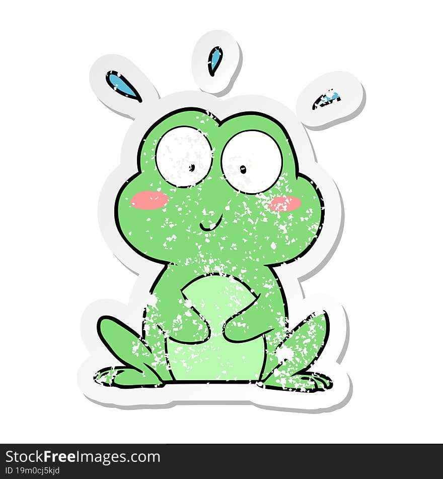 distressed sticker of a cute cartoon frog