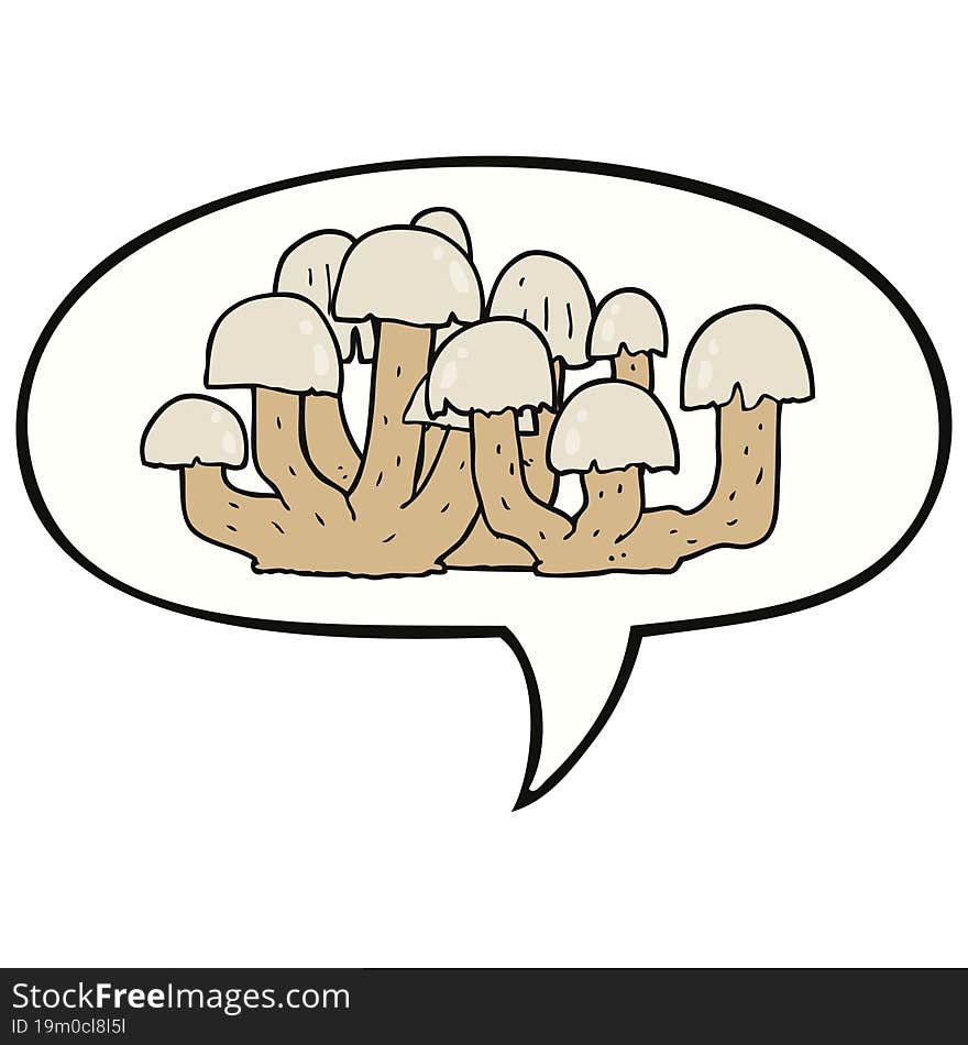 cartoon mushroom with speech bubble. cartoon mushroom with speech bubble