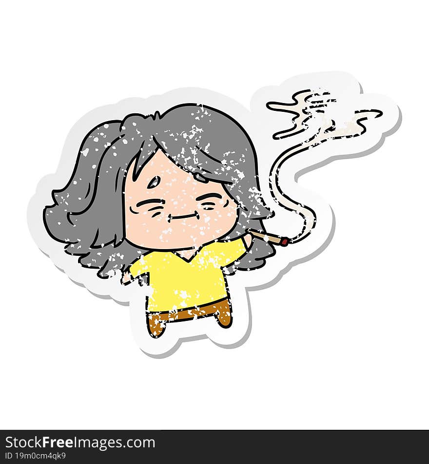 distressed sticker cartoon of cute kawaii old woman